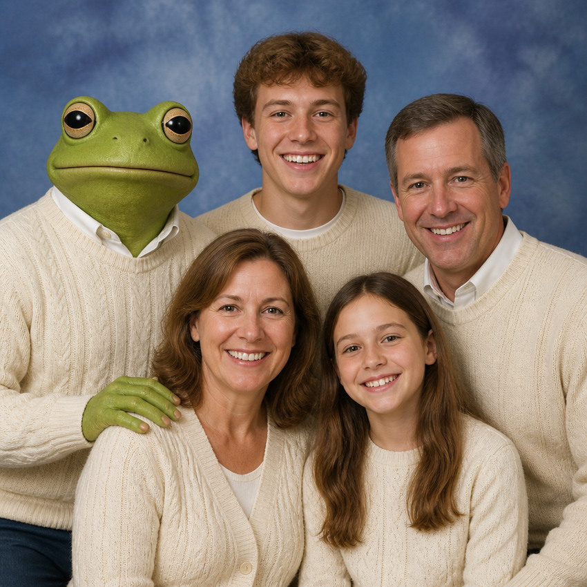 The complete verified original portrait of Greg with his mother, father, brother and sister.